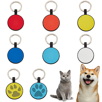 AHADEMAKER 6Pcs 6 Colors Blank Silicone Pet ID Tags, with Iron Key Rings, Flat Round, Mixed Color, 64mm, 1pc/color
