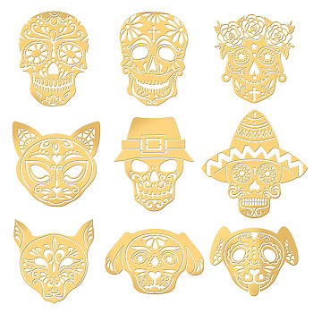 Nickel Decoration Stickers, Metal Resin Filler, Epoxy Resin & UV Resin Craft Filling Material, Mexico Day of the Dead, Skull Pattern, 40x40mm, 9 style, 1pc/style, 9pcs/set