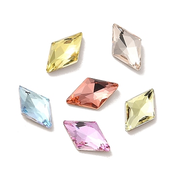Glass Rhinestone Cabochons, Point Back & Back Plated, Faceted, Rhombus, Mixed Color, 10x6x2.5mm