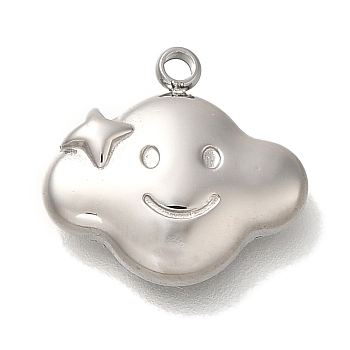 Anti-Tarnish 304 Stainless Steel Charms, Cloud with Star Charm, Stainless Steel Color, 12.5x13.5x2.8mm, Hole: 1.4mm