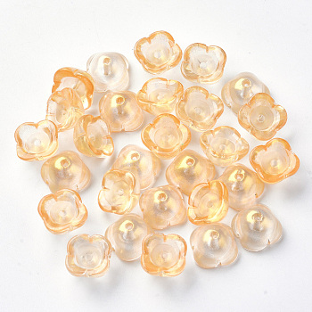4-Petal Transparent Spray Painted Glass Bead Caps, with Glitter Powder, Flower, Gold, 11.5x11.5x7mm, Hole: 1.6mm