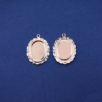 Brass Pendant Cabochon Settings, Oval, Silver, Tray: 18x13mm, 28x20x1mm, Hole: 1.6mm