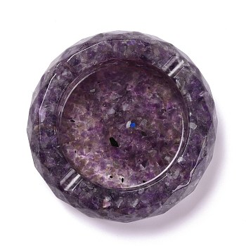 Resin with Natural Amethyst Chip Stones Ashtray, Home OFFice Tabletop Decoration, Flat Round, 98x24mm, Inner Diameter: 67mm