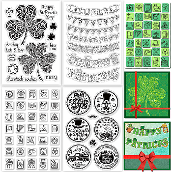 4 Sheets 4 Styles PVC Plastic Stamps, for DIY Scrapbooking, Photo Album Decorative, Cards Making, Stamp Sheets, Film Frame, Saint Patrick's Day Themed Pattern, 160x110x3mm, 1 sheet/style