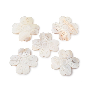 Natural Freshwater Shell Big Pendants, Flower Charms, 56~58x56~58x9mm, Hole: 2mm