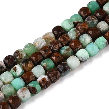 Natrual Green Opal Beads Strands, Faceted, Cube, 4~5x4~5x4~5mm, Hole: 0.8mm, about 92~105pcs/strand, 14.96~15.35 inch(38~39cm)