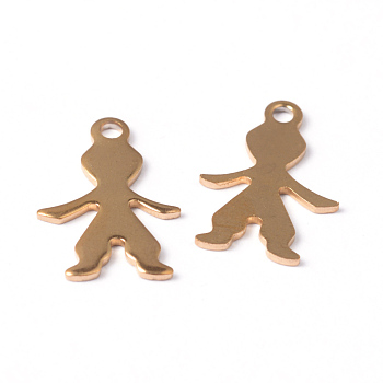 Ion Plating(IP) 304 Stainless Steel Pendants, Kids Silhouette Pendants, Golden, 16x11x0.8mm, Hole: 1.5mm