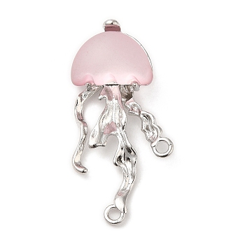 Resin Jellyfish Chandelier Component Links, Platinum Plated Alloy Sea Animal Links, Pink, 36x17x12mm, Hole: 1.8mm and 6x3mm
