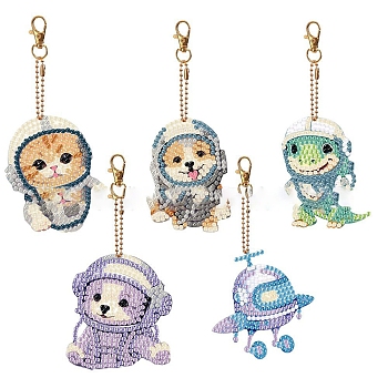 Animal Spaceman DIY Diamond Painting Kit, Including Resin Rhinestones Bag, Diamond Sticky Pen, Tray Plate and Glue Clay and Metal Findings, Mixed Color, Pendant: 74x65mm