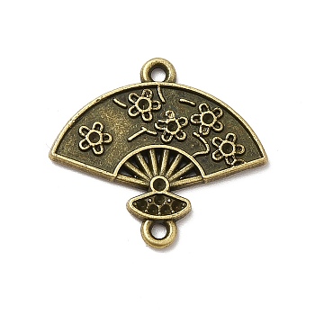 Tibetan Style Alloy Connector Charms, Chinese Style Hand Fan with Flower Shape Links, Antique Bronze, 22x24x1.5mm, Hole: 1.5mm, about 500pcs/1000g