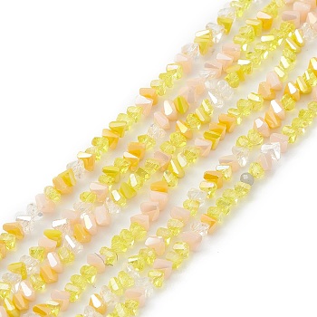 Gradient Color Electroplate Glass Bead Strands, AB Color Plated, Faceted, Triangle, Yellow, 4x3.5x3mm, Hole: 0.8mm, about 133~144pcs/strand, 14.49~15.55 inch(36.8~39.5cm)