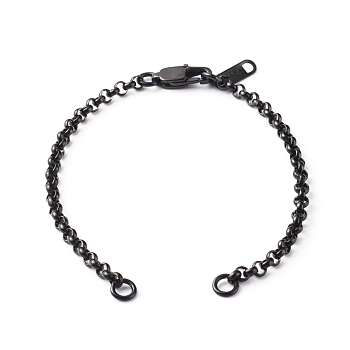 Handmade 304 Stainless Steel Rolo Chain Bracelets Making Accessories, with Jump Rings, Lobster Claw Clasps, Chain Tabs, Electrophoresis Black, 6-1/2x1/8 inch(16.5x0.3cm)