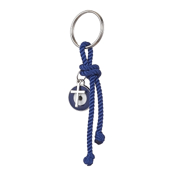Cross & Evil Eye Zinc Alloy Enamel Pendants Keychains, with Polyester Cord and Iron Split Ring, Marine Blue, 10cm