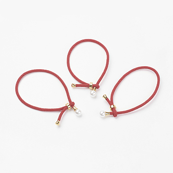 Cotton Cord Bracelets, Red String Bracelets, with Stainless Steel Findings & Acrylic Pearl, Red, 9 inch~9-7/8 inch(230~250mm), 3mm