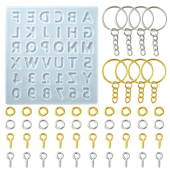 DIY Keychain Making Kits, Inlcluding Alphabet & Number Pendant Silicone Molds, Iron Split Key Rings & Screw Eye Pin Peg Bails, Brass Open Jump Ring, Platinum & Golden, 135x135x5.5mm, Inner Diameter: 15~17x5~21mm