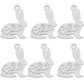16Pcs 201 Stainless Steel Pendants, Easter Bunny, Stainless Steel Color, 19x14x1mm, Hole: 1.2mm
