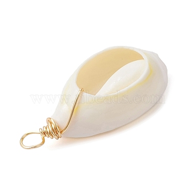 5Pcs Natural Cowrie Shell Copper Wire Wrapped Vortex Pendants(PALLOY-JF02463)-4