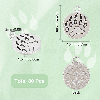 80 pendentif en alliage de style tibétain avec empreinte de patte de chien(TIBEP-SC0002-72)-2