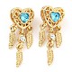 Rack Plating Alloy Pave Indicolite Rhinestone Heart with Feather European Dangle Charms(FIND-B034-19G-02)-1