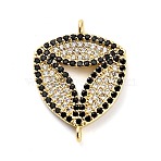 Brass Micro Pave Clear and Black Cubic Zirconia Triangle Connector Charms, Rack Plating, Long-Lasting Plated, Lead Free & Cadmium Free, Real 18K Gold Plated, 22x16.5x2mm, Hole: 1.4mm(KK-L229-060G)