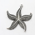 Alloy Pendants, Cadmium Free & Lead Free, Starfish/Sea Stars, Antique Silver, 49x43.5x4.5mm, Hole: 2.5mm(PALLOY-A18886-AS-LF)