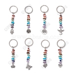 32Pcs 8 Styles Chakra Gemstone Chip Beaded Alloy Pendant Keychains, Mixed Shapes, Antique Silver & Platinum, 85~95mm, 4pcs/style(KEYC-FH00075)