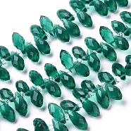 Crystal Glass Beads Strands, Top Drilled Beads, Faceted, Teardrop, Teal, 13x6mm, Hole: 1mm, about 100pcs/strand, 16.5 inch(GLAA-D033-32)