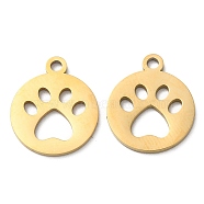 Ion Plating(IP) 304 Stainless Steel Charms, Manual Polishing, Paw Print, Golden, 14.5x12x1mm, Hole: 1.6mm(STAS-Q303-07G)
