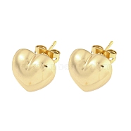 Brass Ear Studs, Real 18K Gold Plated, Heart, 11.5x11.5mm(EJEW-P261-02B-G)