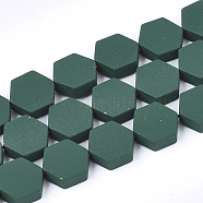 Spray Painted Non-magnetic Synthetic Hematite Beads Strands, Hexagon, Dark Green, 8.5x8x3mm, Hole: 1mm, about 45pcs/strand, 15.7 inch(G-T116-03C-14)