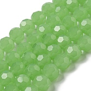 Imitation Jade Glass Beads Stands, Faceted, Round, Light Green, 8mm, Hole: 1mm, about 65~67pcs/strand, 49~50cm(EGLA-A035-J8mm-D01)