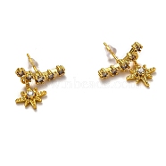 Brass Micro Pave Clear Cubic Zirconia Stud Earrings, with Ear Nuts, Star, Real 18K Gold Plated, 18x17mm, Pin: 0.6mm(EJEW-H123-05G)