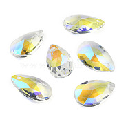 Faceted Glass Pendants, teardrop, White, 22x13x8.5mm, Hole: 1mm(X-GLAA-F069-L-A06)