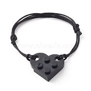 Resin Building Blocks Link Bracelets, with Adjustable Nylon Cord , Heart, Black, Inner Diameter: 1-3/4~3-1/4 inch(4.6~8.3cm)(BJEW-JB06339-06)