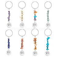 Natural & Synthetic Gemstone Beaded Keychains, with Alloy Pendants & Glass Beads, Iron & 304 Stainless Steel Findings, Tree, 83~90mm(KEYC-UN0001-22)