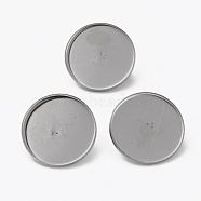 304 Stainless Steel Brooch Cabochon Settings, Flat Round, Stainless Steel Color, Tray: 25mm, 26.5x7mm, Pin: 0.6mm(X-STAS-L253-010A-P)