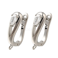 Rack Plating Brass Micro Pave Cubic Zirconia Hoop Earring Findings, Long-Lasting Plated, Lead Free & Cadmium Free, with Loop, Platinum, 18.5x15x5.5mm, Hole: 1.2mm, Pin: 0.8x11mm(EJEW-H143-04P)