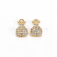 Brass Micro Pave Clear Cubic Zirconia Charms, Nickel Free, Ladybug, Real 18K Gold Plated, 10.5x6.5x2.5mm, Hole: 1.2mm(KK-S356-465-NF)