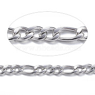 304 Stainless Steel Figaro Chains, with Spool, Unwelded, for Jewelry Making, Stainless Steel Color, 4~6x3x0.8mm, about 82.02 Feet(25m)/roll(CHS-P003-01P)