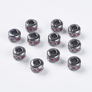 Alloy European Beads, with Enamel, Large Hole Beads, Lead Free & Cadmium Free & Nickel Free, Column, Gunmetal, Size: about 10mm in diameter, 7mm thick, hole: 4.5mm(LFD8226Y-2-NFB)