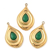 Natural Green Aventurine Pendants, 304 Stainless Steel Teardrop Charms, Real 18K Gold Plated, PVD Vacuum Plating, 28.5x18.5x6mm, Hole: 1.8mm(STAS-P380-25G-02)