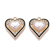 Rack Plating Alloy Rhinestone Pendants, with ABS Plastic Imitation Pearl, Heart, Black, 18.5x16.5x5.5mm, Hole: 1.8mm(FIND-N005-19A)