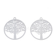 201 Stainless Steel Filigree Pendants, Etched Metal Embellishments, Tree of Life, Stainless Steel Color, 30x27x0.3mm, Hole: 1.6mm(STAS-S118-038)
