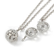 Brass with Rhinestone Pendant Necklaces, Iron Rolo Chains, Round, Platinum, 32.09 inch(815mm) long, pendant: 25.5x24.5mm, 18mm inner diameter(NJEW-G089-03E-P)