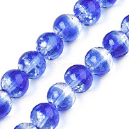 Handmade Luminous Transparent Lampwork Beads Strands, Round, Royal Blue, 9~10x10~11mm, Hole: 1.2mm, about 50pcs/strand, 19.29 inch~19.69 inch(49cm~50cm)(LAMP-T017-04F)
