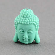 Synthetic Coral Beads, Buddha Head, Aquamarine, 28x20x11.5mm, Hole: 2mm(X-CORA-S003-28mm-02)