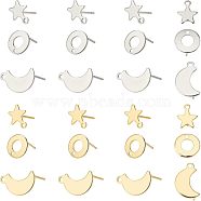 304 Stainless Steel Stud Earring Findings, Mixed Shapes, Mixed Color, 36pairs/Box(STAS-UN0020-27)