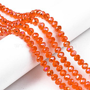 Electroplate Glass Beads Strands, AB Color Plated, Faceted, Rondelle, Orange Red, 10x8mm, Hole: 1mm, about 63~65pcs/strand, 49~50cm(EGLA-A034-T10mm-B22)