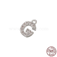 Real Platinum Plated Rhodium Plated 925 Sterling Silver Micro Pave Clear Cubic Zirconia Charms, Initial Letter, Letter G, 9x6x1mm, Hole: 0.9mm(STER-P054-10P-G)