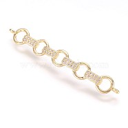 Brass Micro Pave Cubic Zirconia Links, Real 18K Gold Plated, Bar, 6.5x49x2mm, Hole: 1.5mm(X-ZIRC-E124-31G)